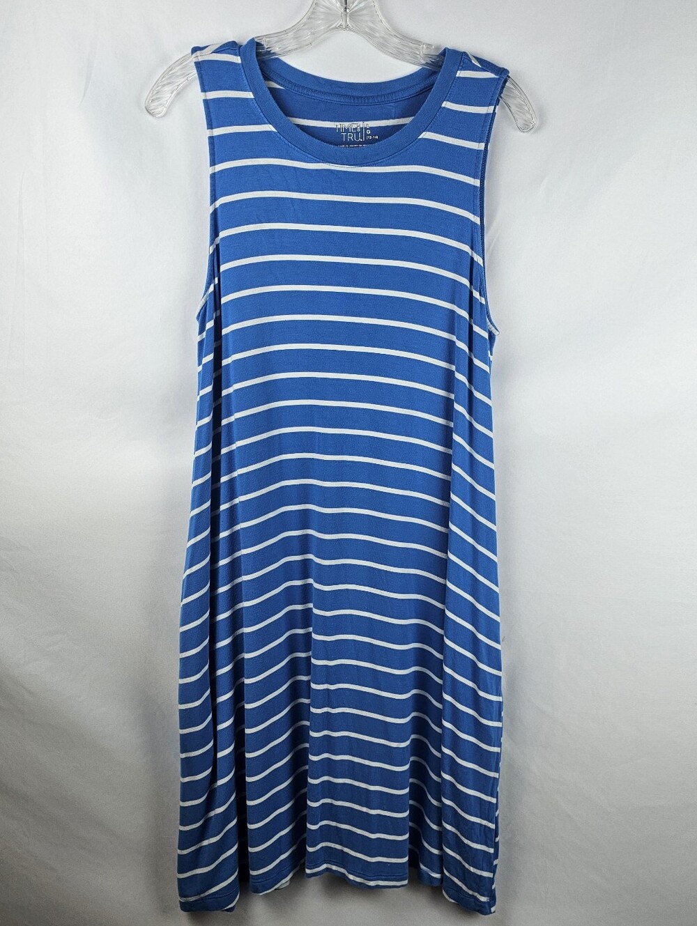 Nautical Coastal Striped Knit Swing Dress Women's Lg Rayon Beach Vacation Resort